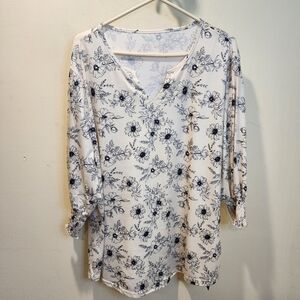 FASHION CLASSIC Women's Ivory  Floral V-Neck Blouse Plus Sz 3XL Nwt